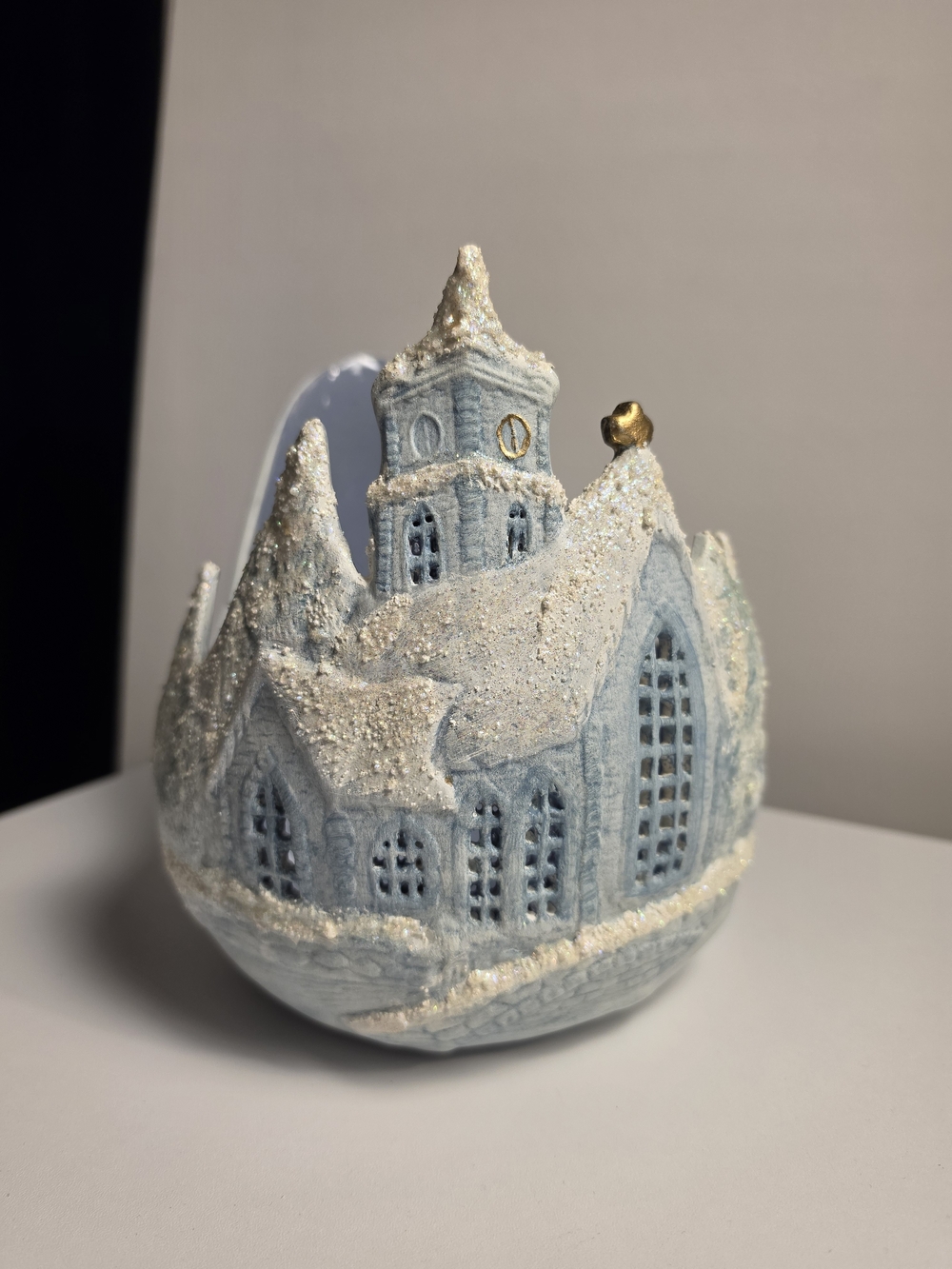 Vintage Ceramic Winter Forest Village Large Illuminated Large Candle Holder